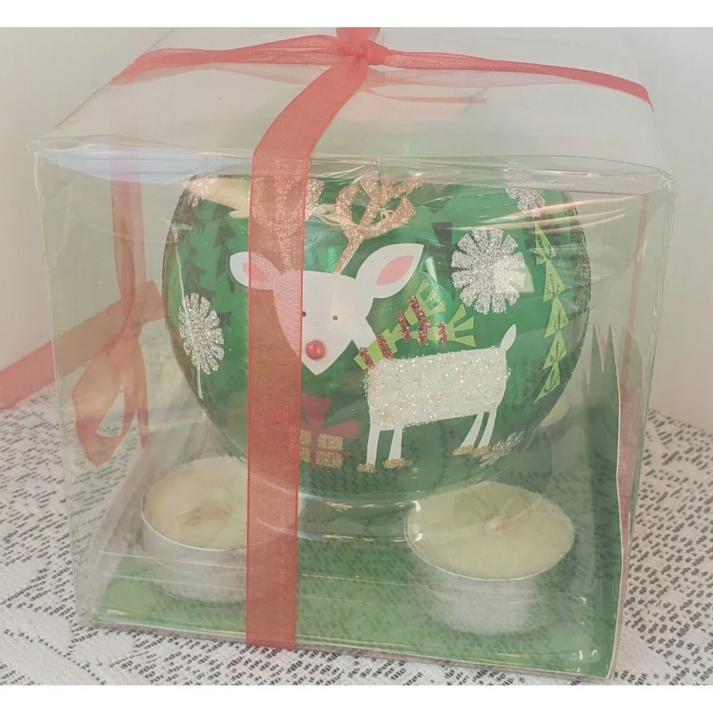 Pier 1 Imports Christmas Gift Set Glass Ornament Candleholder Five Tealights New